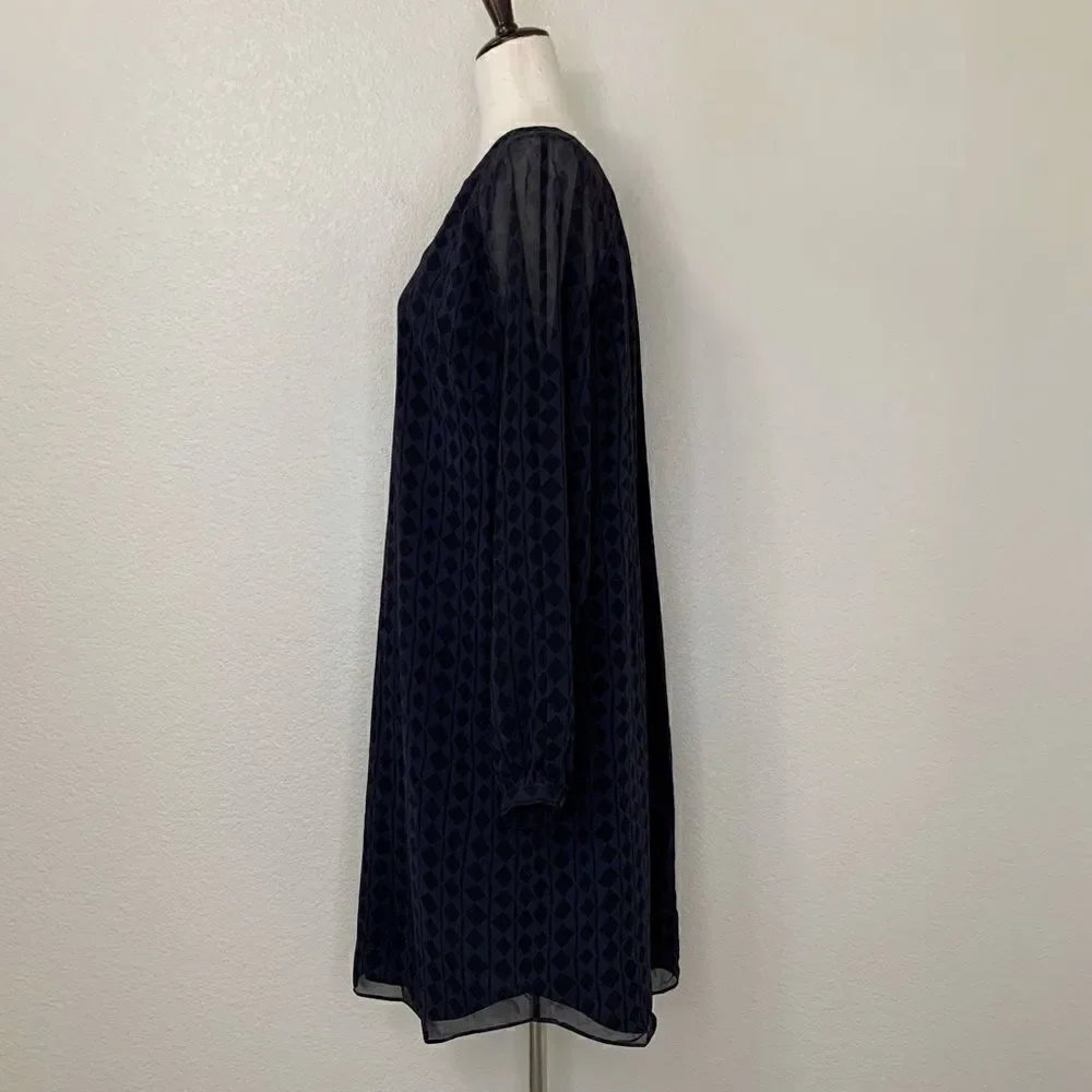 CAbi Harlequin Purple Shirtdress Black Diamond Print Sheer Sheath Dress - Picture 7 of 12